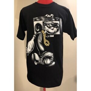 Popeye Gold Chain BoomBox Graphic Cotton Black T-Shirt Mens Size Small